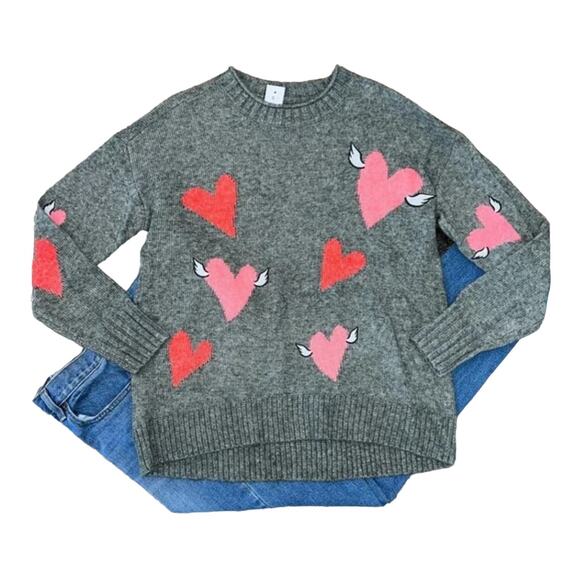 NWT LOFT Lou & Grey Grey W/Pink & Red Hearts Sweater - SIZE MEDIUM - Picture 1 of 8